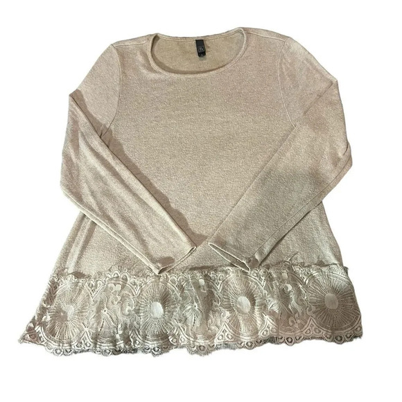 Alya Womens Size Small - Cream Long Sleeve Crew Lace Detail Sweater - Picture 1 of 3